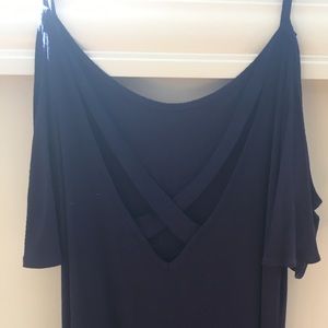 Navy cold shoulder dress